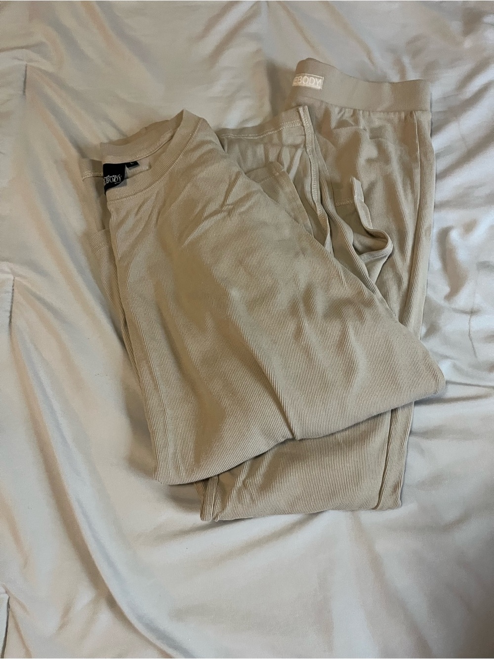 Fancy Homebody Beige Ribbed Tunic Set-Large